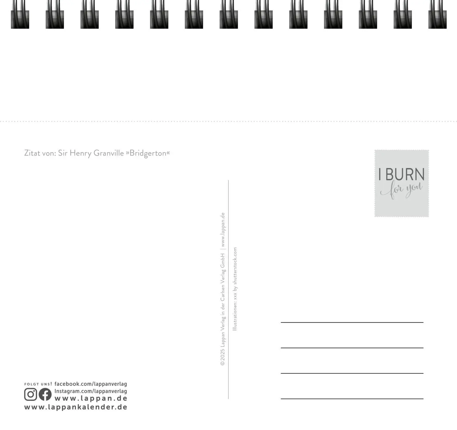 Bild: 9783830322597 | I burn for you - Romance-Postkartenkalender 2026 | Lappan Verlag