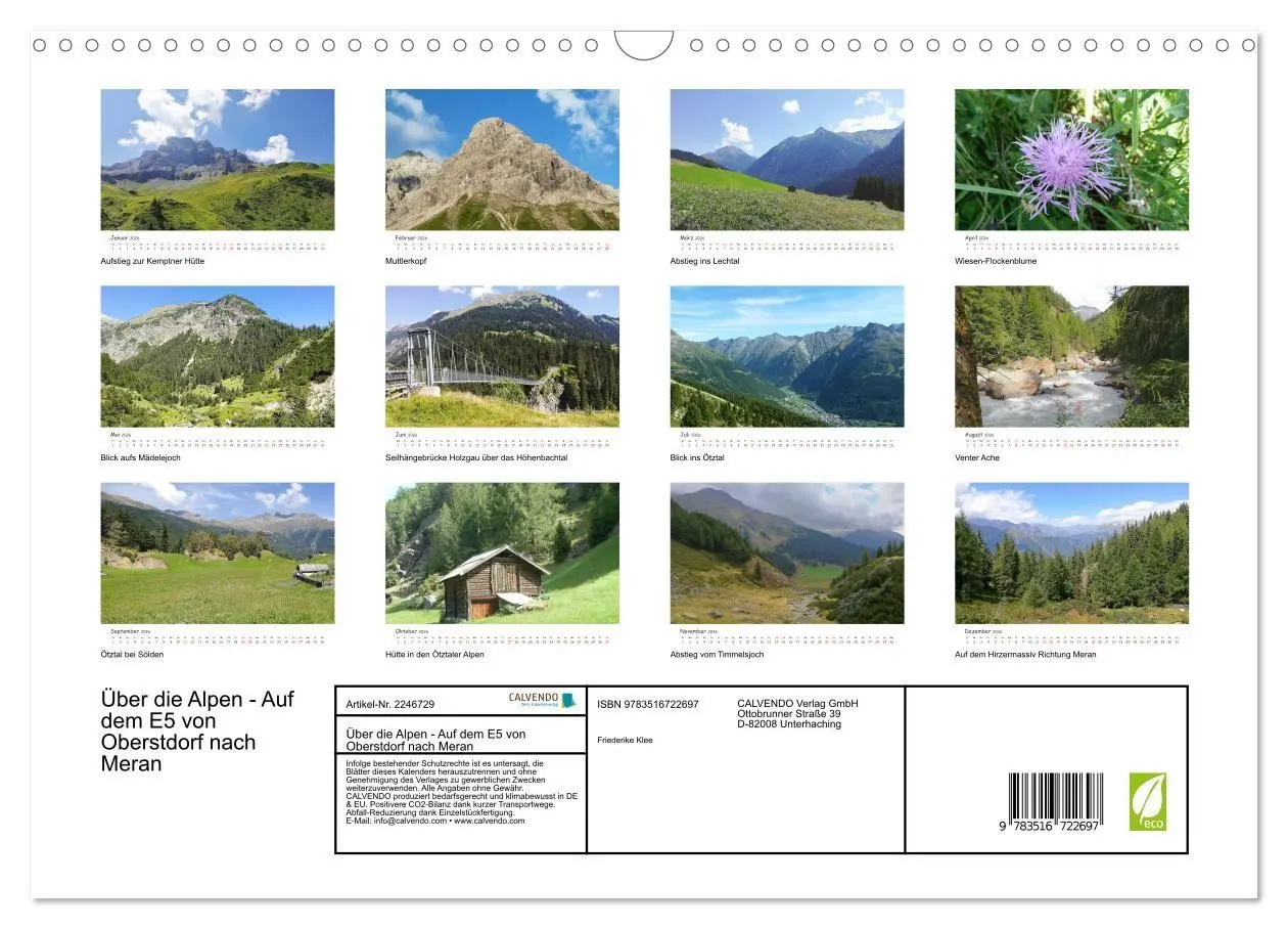 Bild: 9783516722697 | Über die Alpen - Auf dem E5 von Oberstdorf nach Meran (Wandkalender...