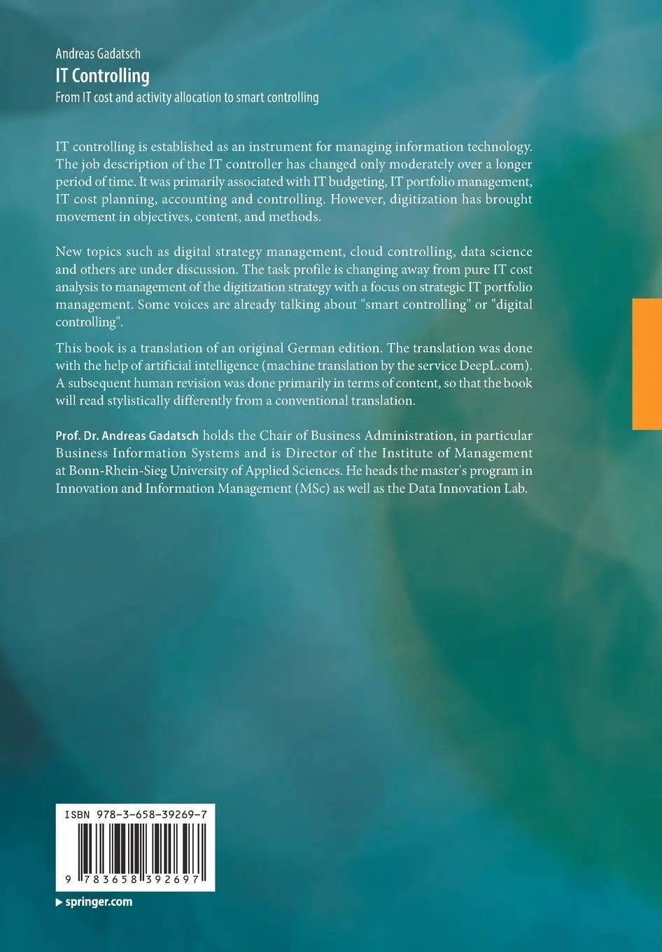 Rückseite: 9783658392697 | IT Controlling | Andreas Gadatsch | Taschenbuch | xv | Englisch | 2023