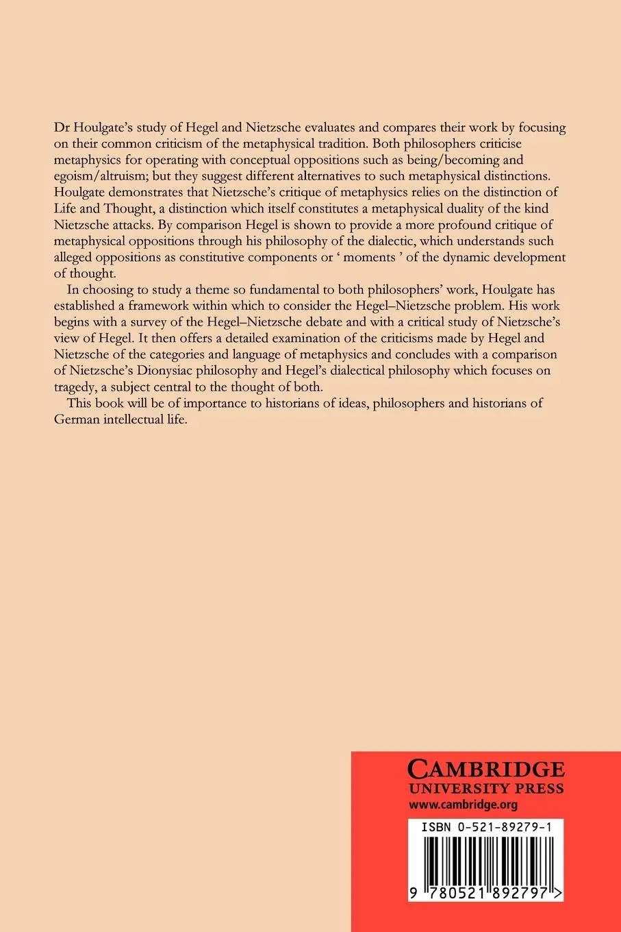 Rückseite: 9780521892797 | Hegel, Nietzsche and the Criticism of Metaphysics | Stephen Houlgate