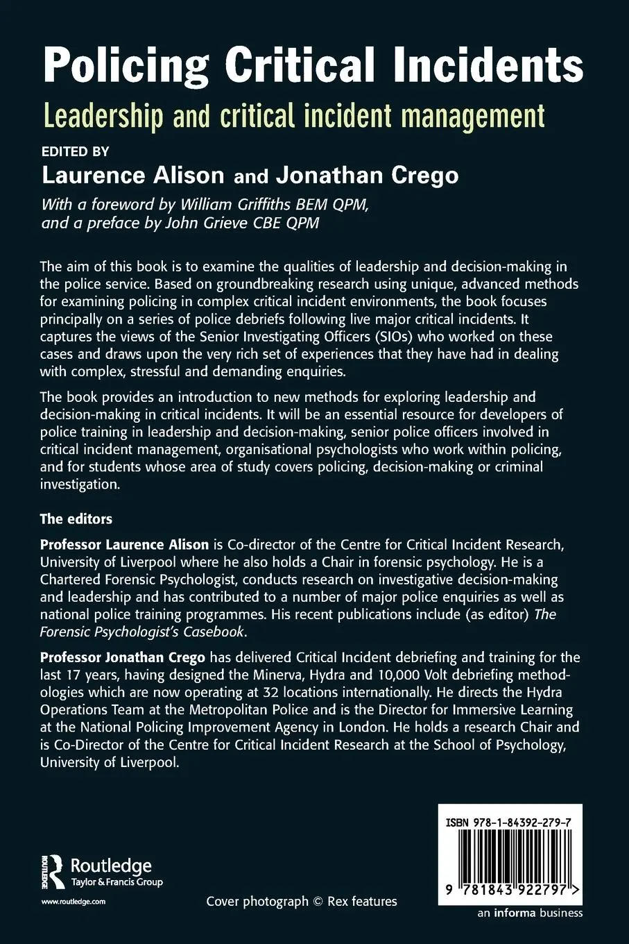 Rückseite: 9781843922797 | Policing Critical Incidents | Laurence Alison (u. a.) | Taschenbuch