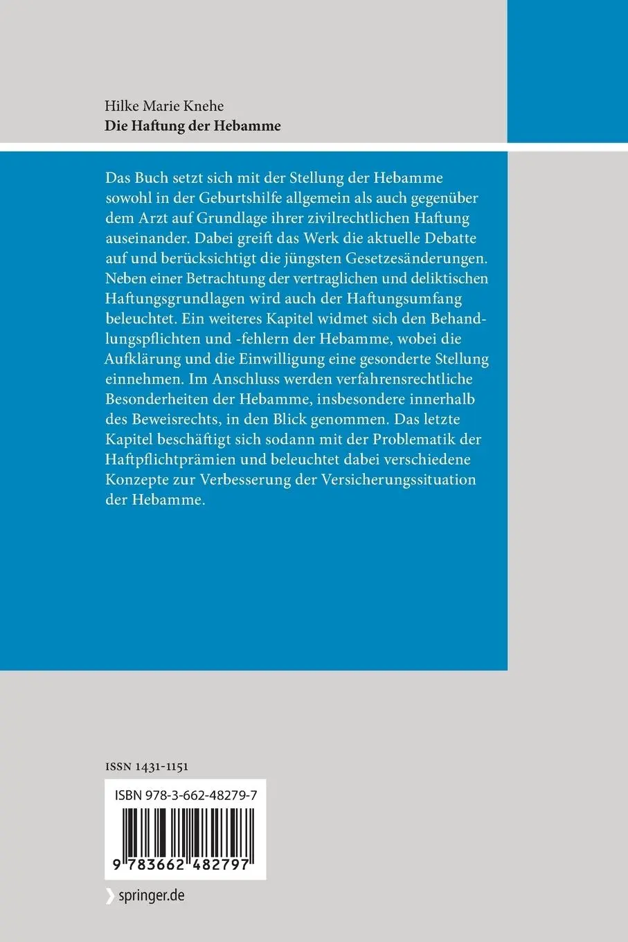 Rückseite: 9783662482797 | Die Haftung der Hebamme | Hilke Marie Knehe | Taschenbuch | xviii