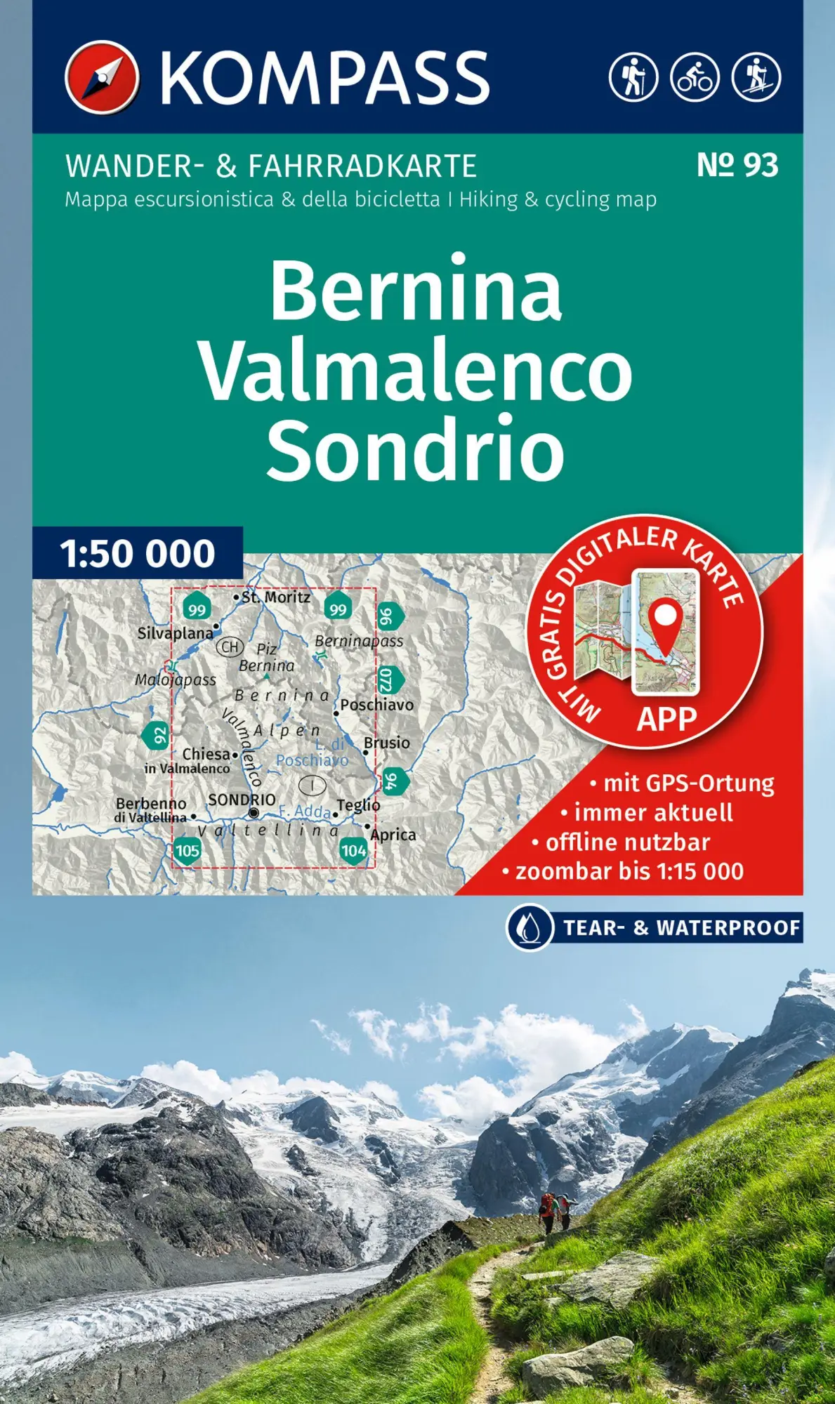 Cover: 9783991542797 | KOMPASS Wanderkarte 93 Bernina, Valmalenco, Sondrio 1:50.000 | 2025