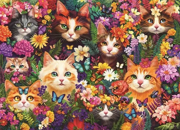 Bild: 625012402897 | COBBLE HILL PUZZLES - Blumige Katzen 1000 Teile | Spiel | In Karton