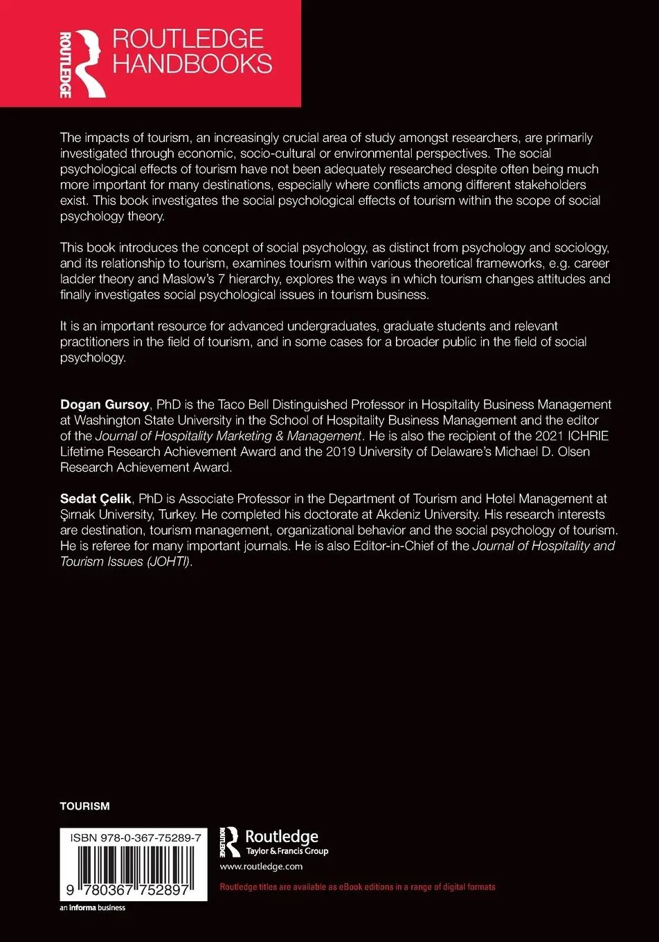 Rückseite: 9780367752897 | Routledge Handbook of Social Psychology of Tourism | Gursoy (u. a.)