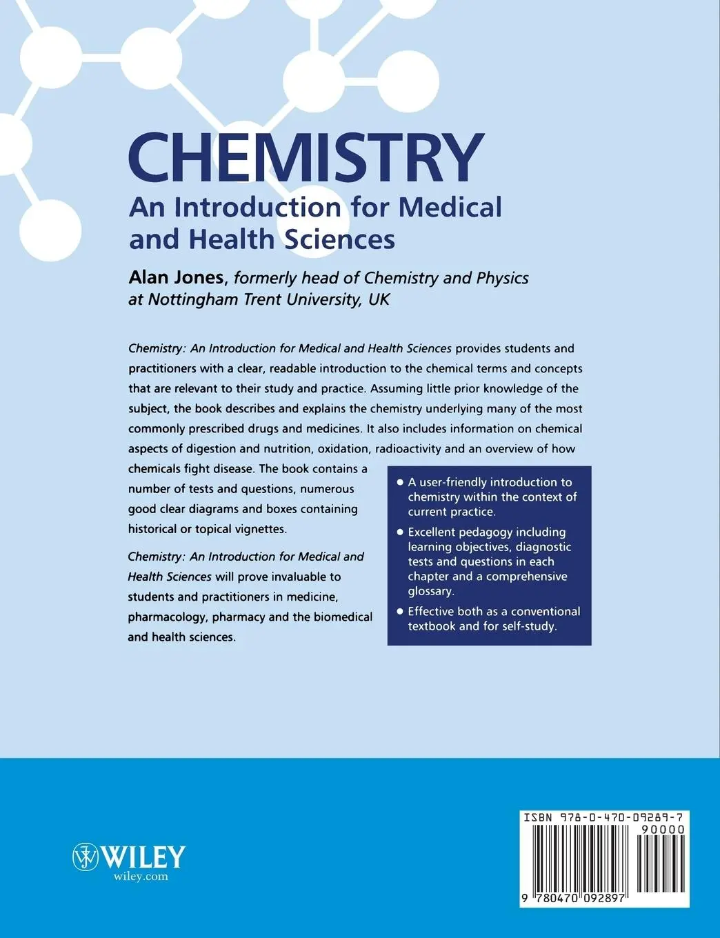 Rückseite: 9780470092897 | Chemistry: An Introduction for Medical and Health Sciences | Jones