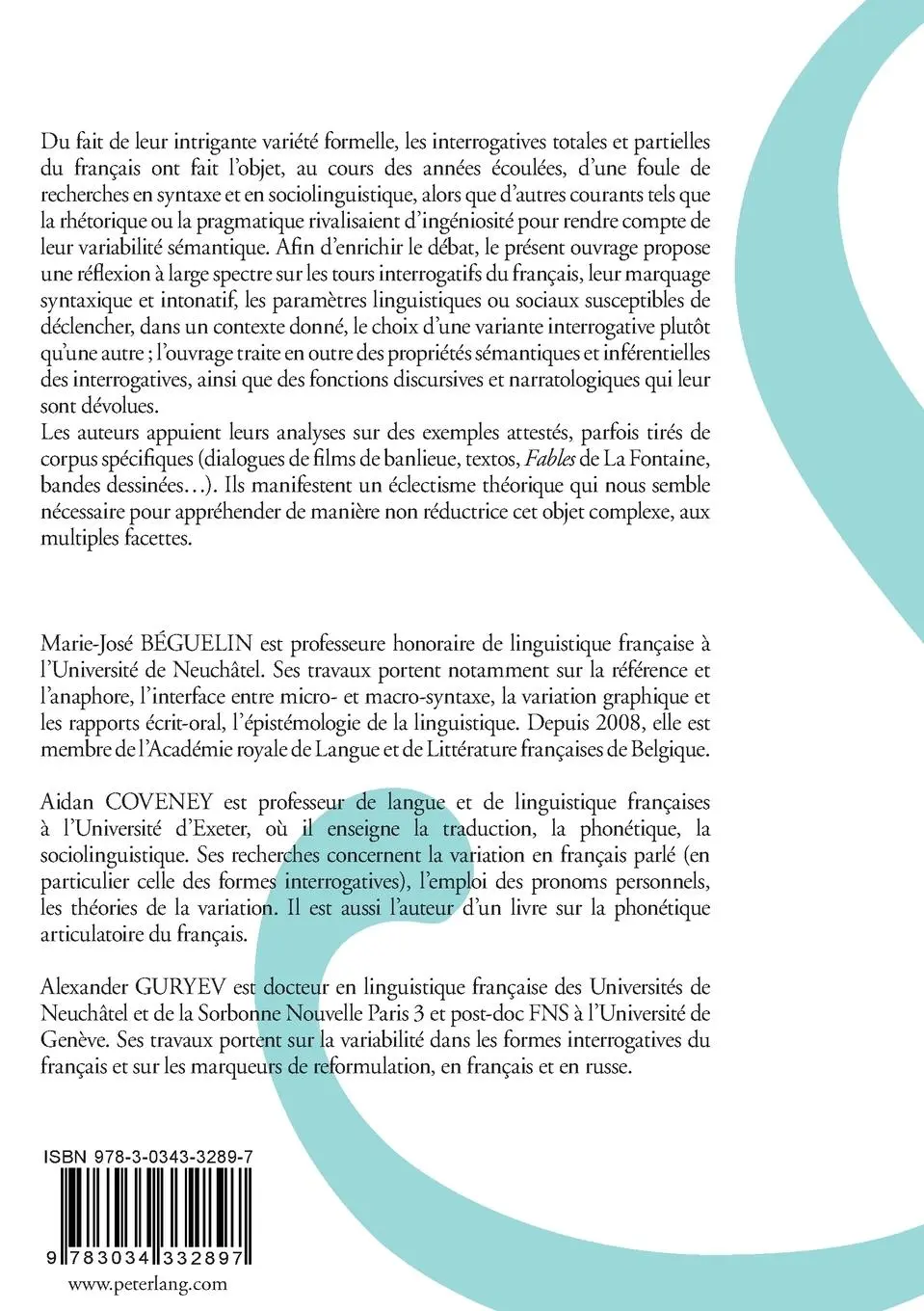 Rückseite: 9783034332897 | L'interrogative en français | Marie-José Béguelin (u. a.) | Buch