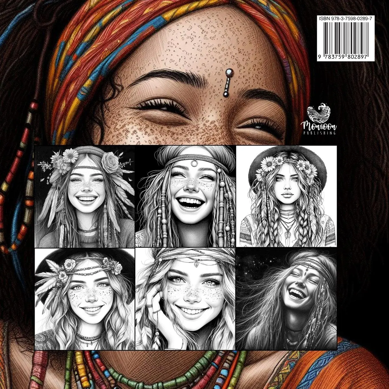 Rückseite: 9783759802897 | Boho Girls Coloring Book for Adults | Monsoon Publishing | Taschenbuch