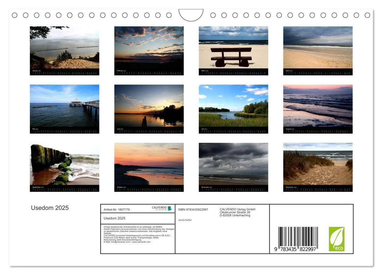 Bild: 9783435822997 | Usedom 2025 (Wandkalender 2025 DIN A4 quer), CALVENDO Monatskalender