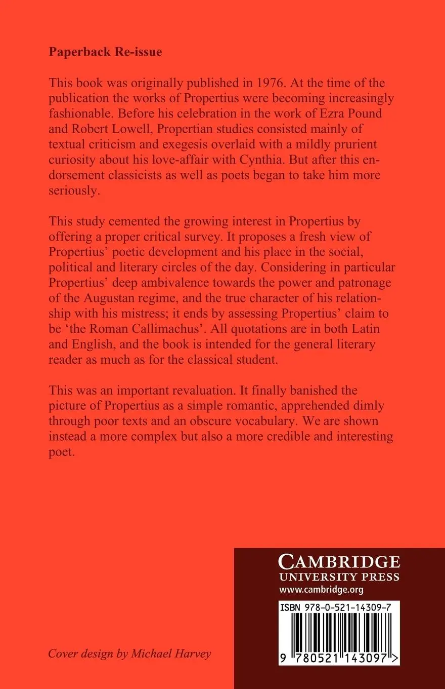 Rückseite: 9780521143097 | Propertius | A Critical Introduction | J. P. Sullivan | Taschenbuch