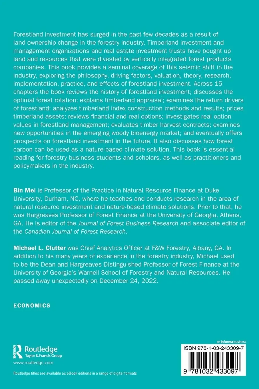 Rückseite: 9781032433097 | Forestland Investment | Valuation and Analysis | Bin Mei (u. a.)