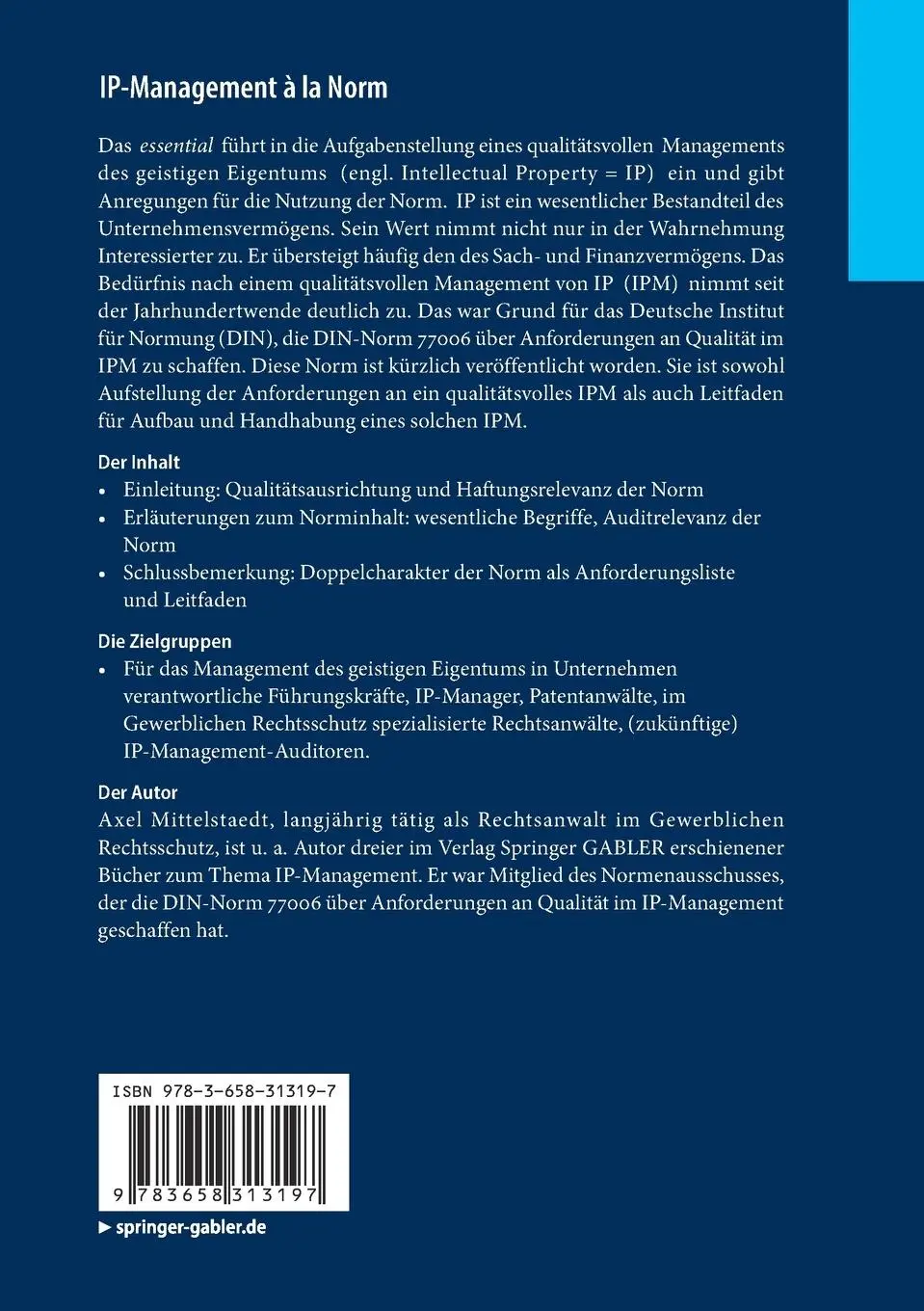 Rückseite: 9783658313197 | IP-Management à la Norm | Erläuterungen zur neuen DIN 77006 | Buch