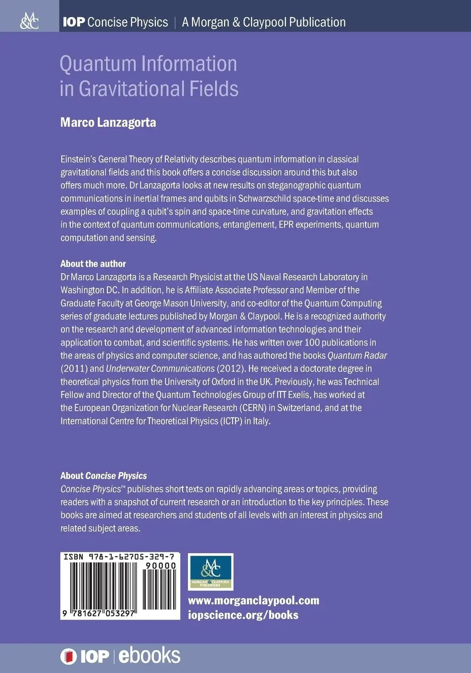 Rückseite: 9781627053297 | Quantum Information in Gravitational Fields | Marco Lanzagorta | Buch