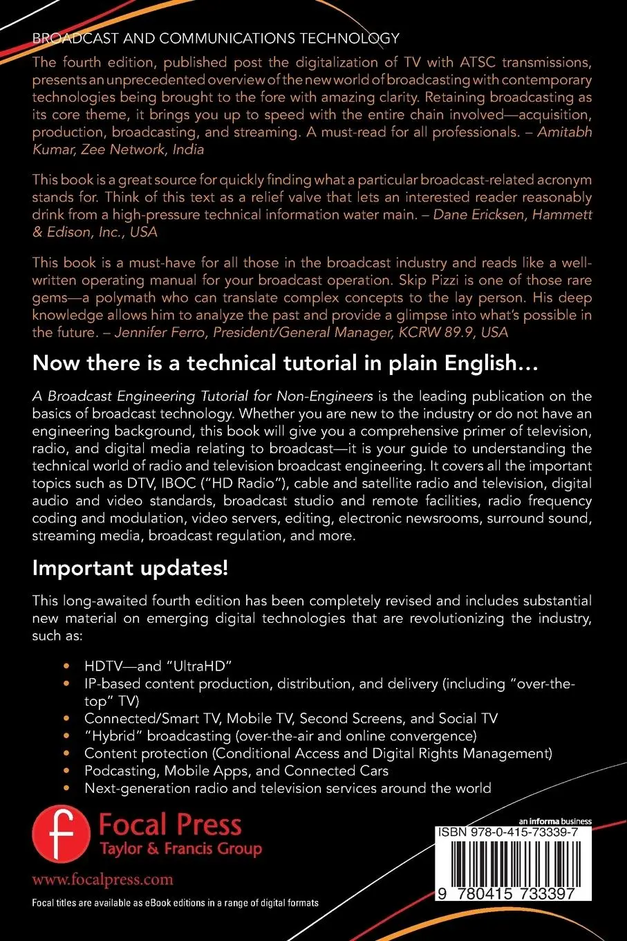 Rückseite: 9780415733397 | A Broadcast Engineering Tutorial for Non-Engineers | Pizzi (u. a.)