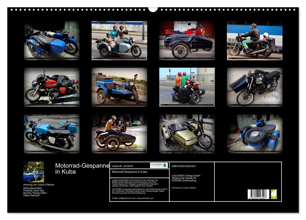 Bild: 9783516023497 | Motorrad-Gespanne in Kuba (Wandkalender 2026 DIN A2 quer), CALVENDO...