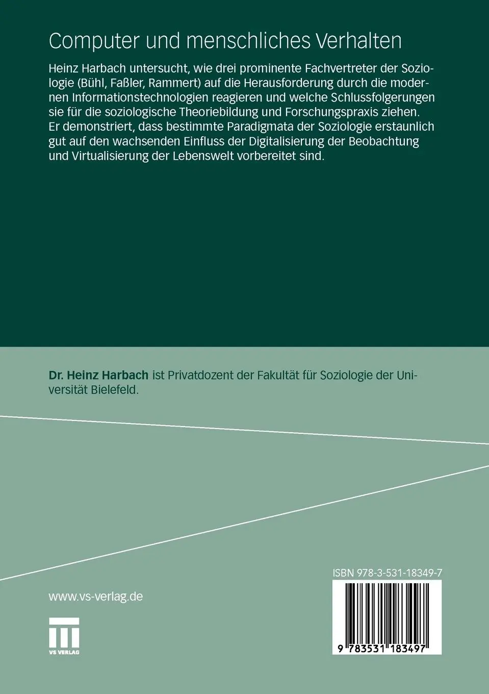 Rückseite: 9783531183497 | Computer und menschliches Verhalten | Heinz Harbach | Taschenbuch