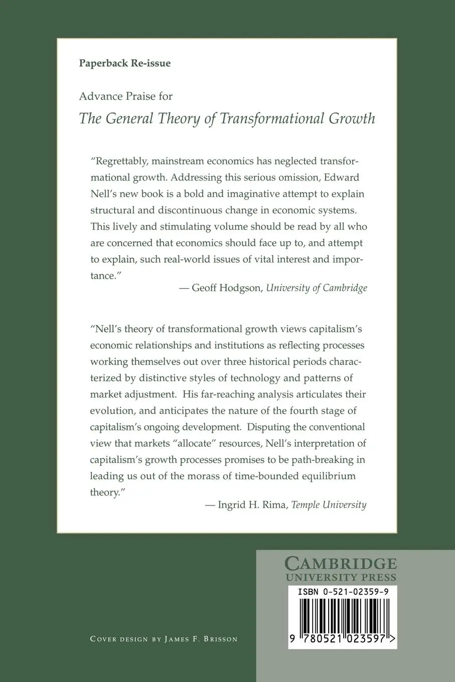 Rückseite: 9780521023597 | The General Theory of Transformational Growth | Keynes After Sraffa