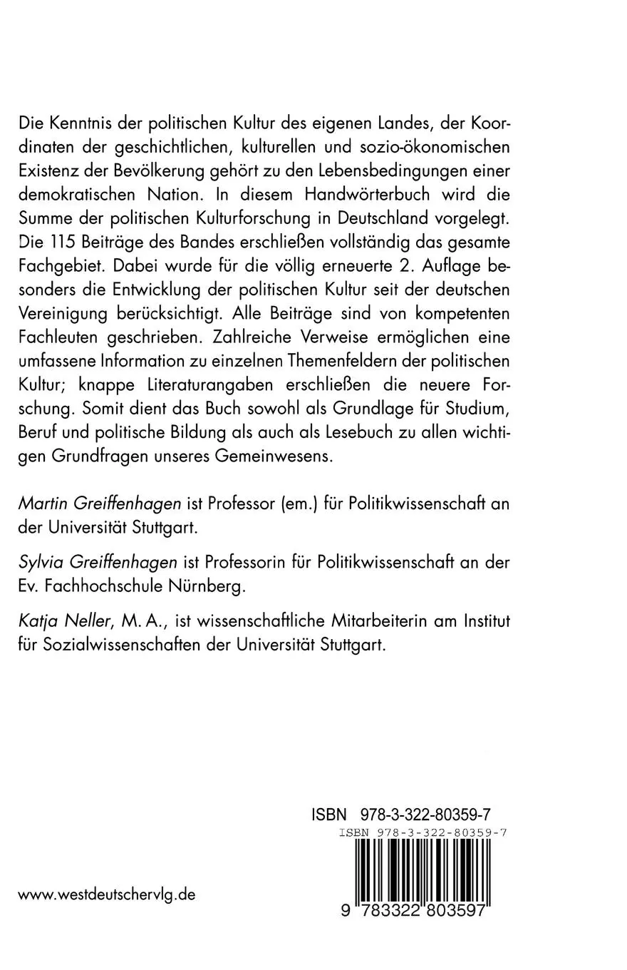 Rückseite: 9783322803597 | Handwörterbuch zur politischen Kultur der Bundesrepublik Deutschland