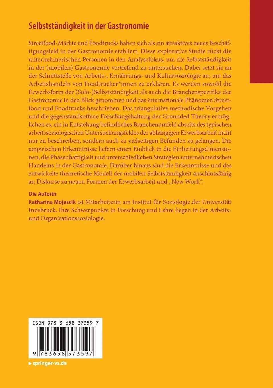 Rückseite: 9783658373597 | Selbstständigkeit in der Gastronomie | Katharina Mojescik | Buch | xv