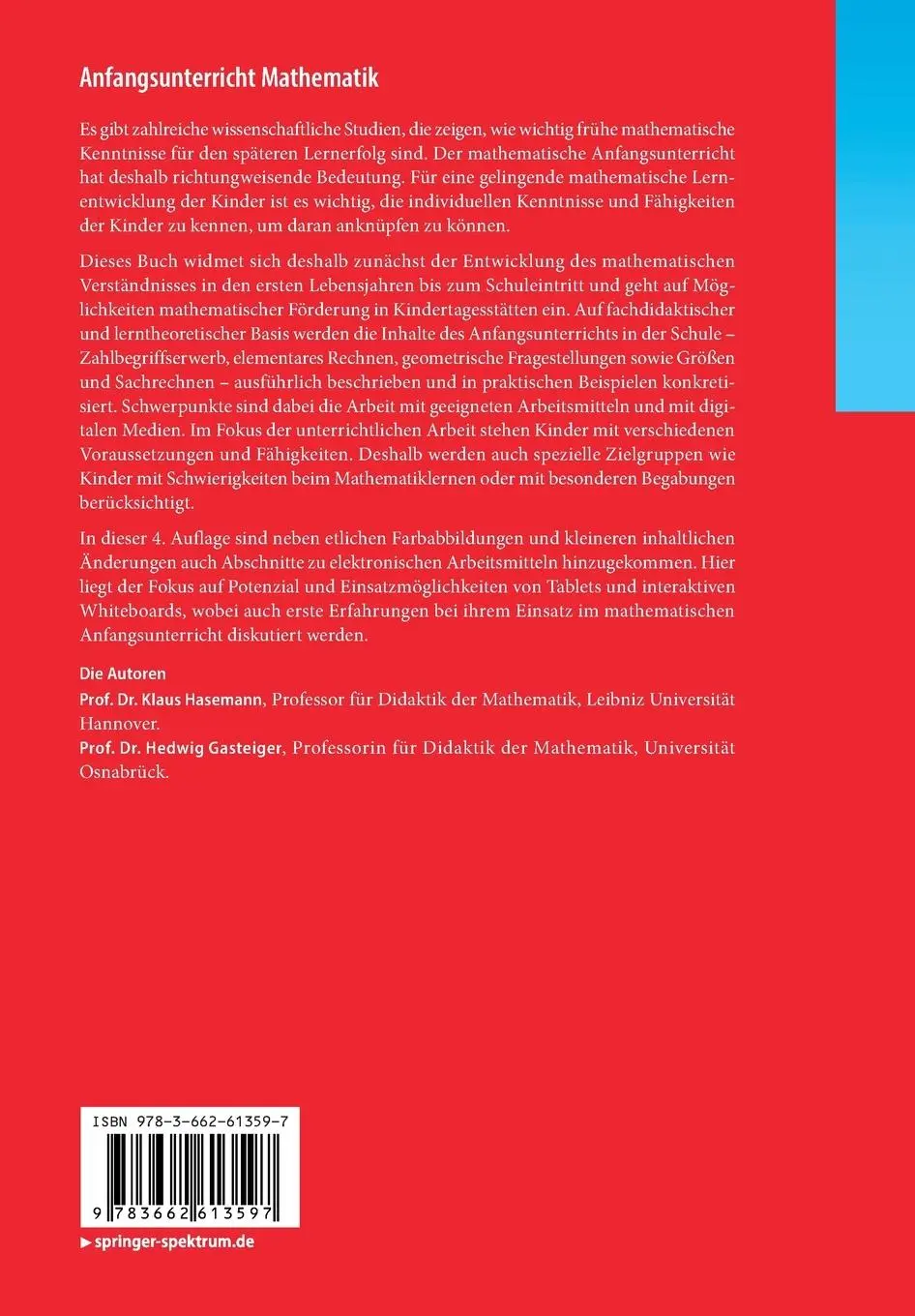 Rückseite: 9783662613597 | Anfangsunterricht Mathematik | Hedwig Gasteiger (u. a.) | Taschenbuch