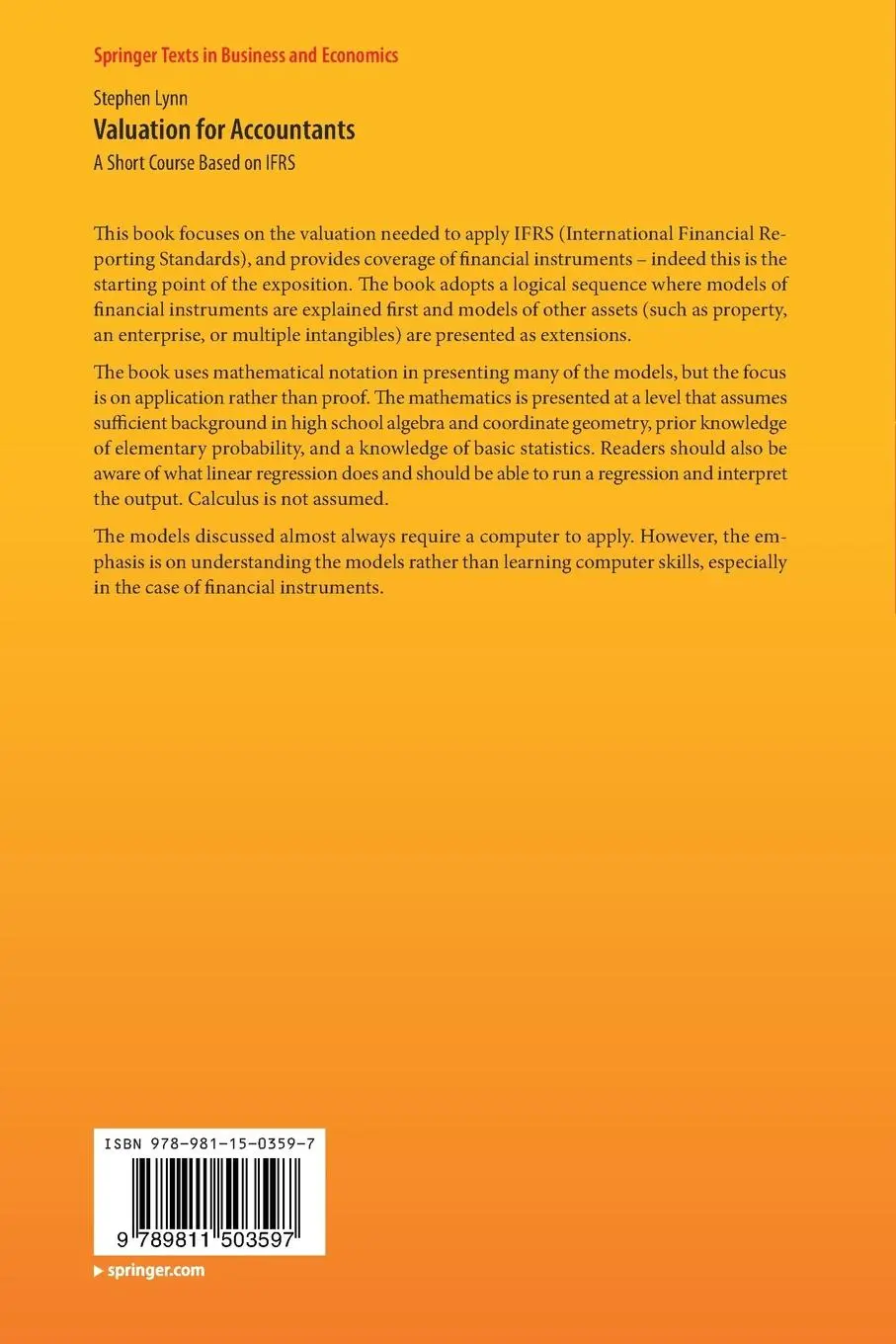 Rückseite: 9789811503597 | Valuation for Accountants | A Short Course Based on IFRS | Lynn | Buch
