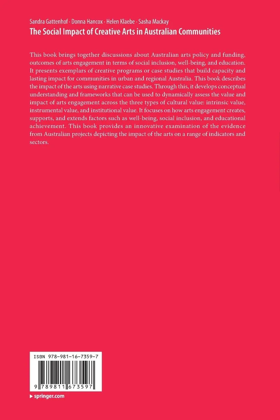 Rückseite: 9789811673597 | The Social Impact of Creative Arts in Australian Communities | Buch
