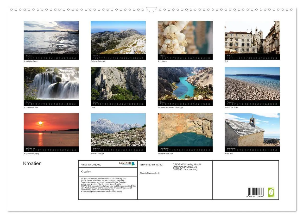 Bild: 9783516173697 | Kroatien (Wandkalender 2026 DIN A2 quer), CALVENDO Monatskalender