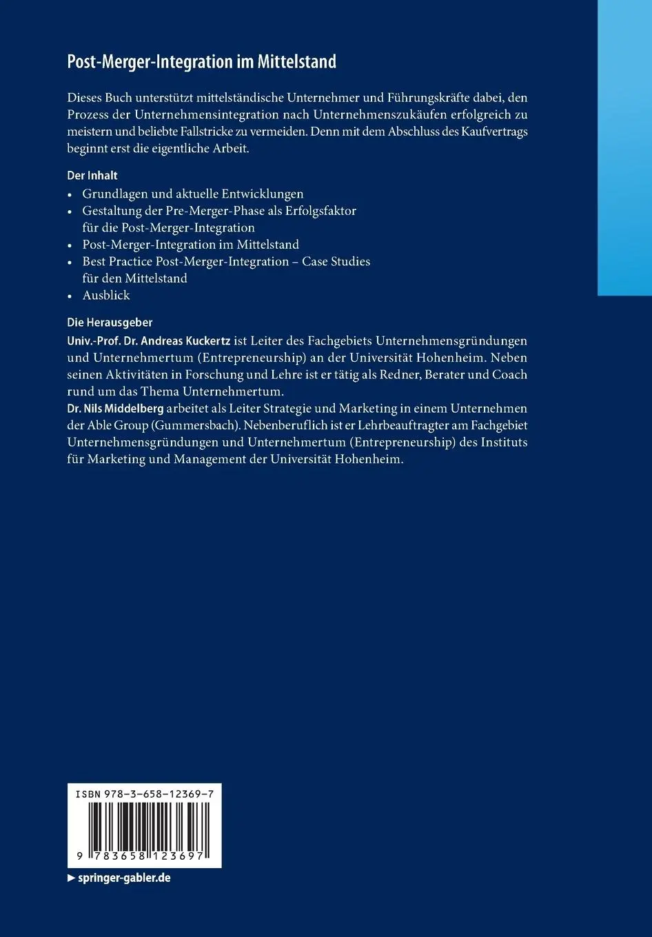 Rückseite: 9783658123697 | Post-Merger-Integration im Mittelstand | Kompendium für Unternehmer