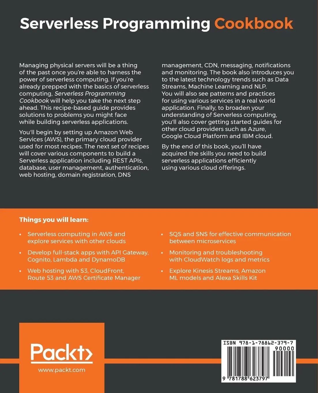 Rückseite: 9781788623797 | Serverless Programming Cookbook | Heartin Kanikathottu | Taschenbuch