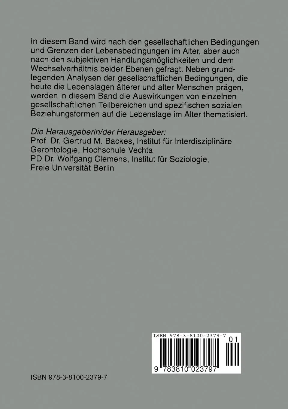 Rückseite: 9783810023797 | Lebenslagen im Alter | Gesellschaftliche Bedingungen und Grenzen