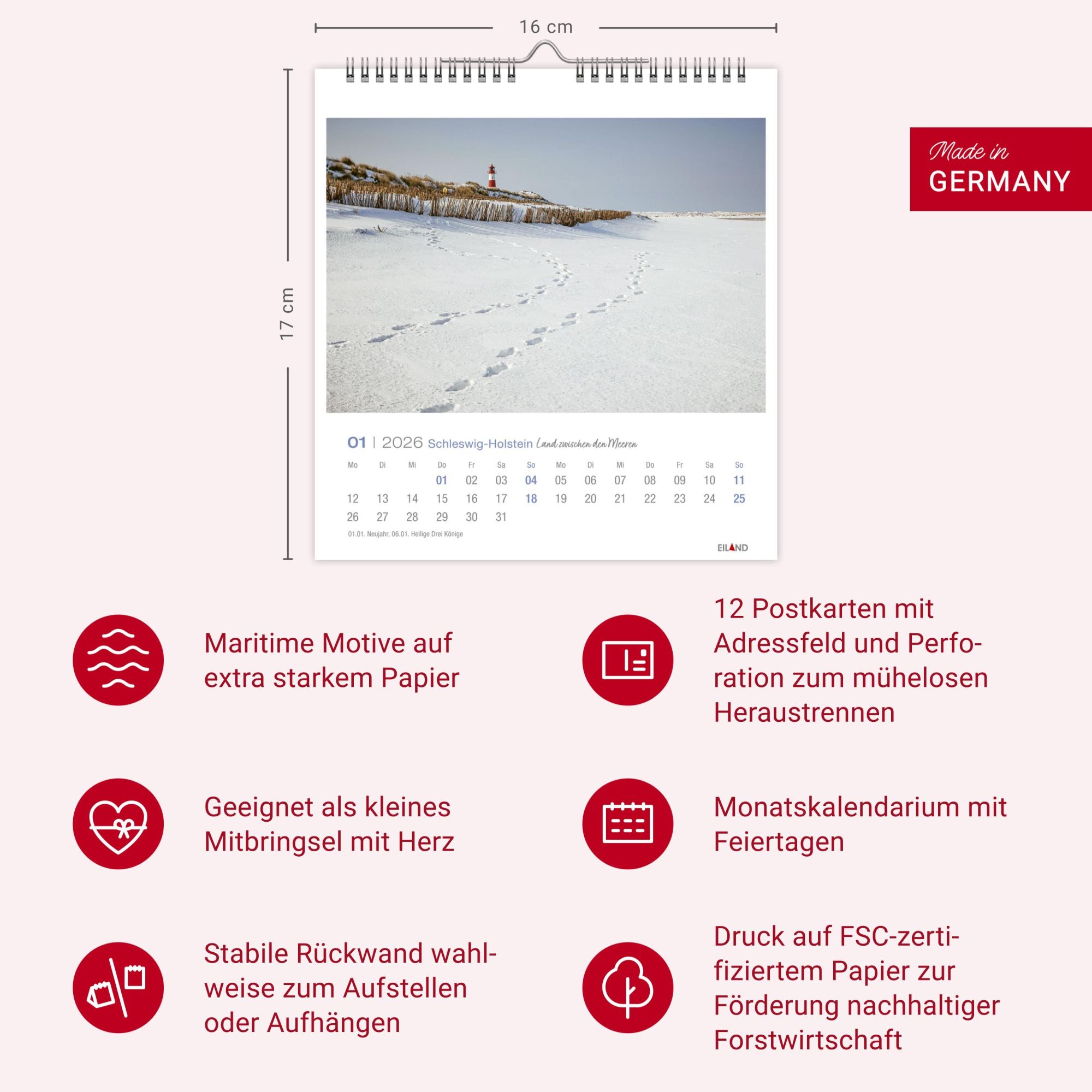 Bild: 9783964023797 | Schleswig-Holstein Postkartenkalender 2026 - Land zwischen den Meeren