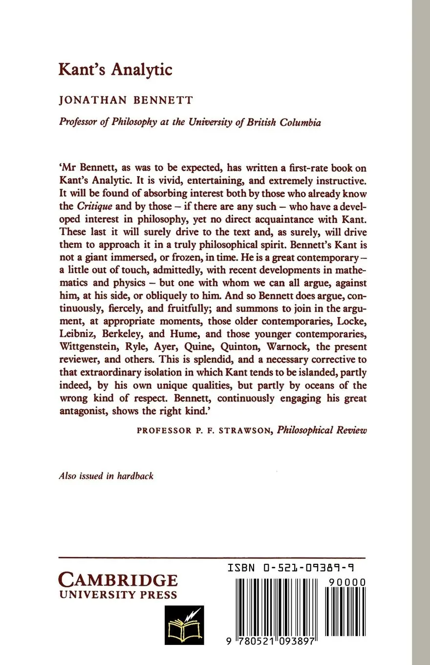 Rückseite: 9780521093897 | Kant's Analytic | Jonathan Bennett | Taschenbuch | Englisch