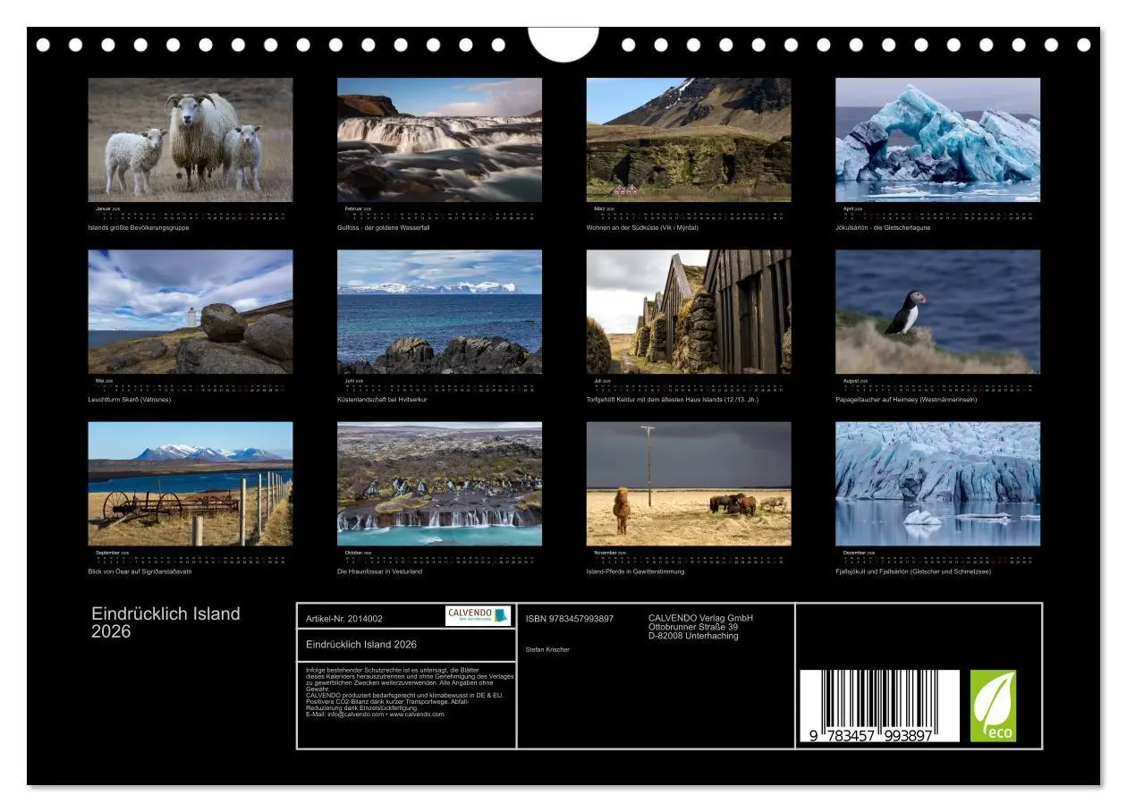 Bild: 9783457993897 | Eindrücklich Island 2026 (Wandkalender 2026 DIN A4 quer), CALVENDO...