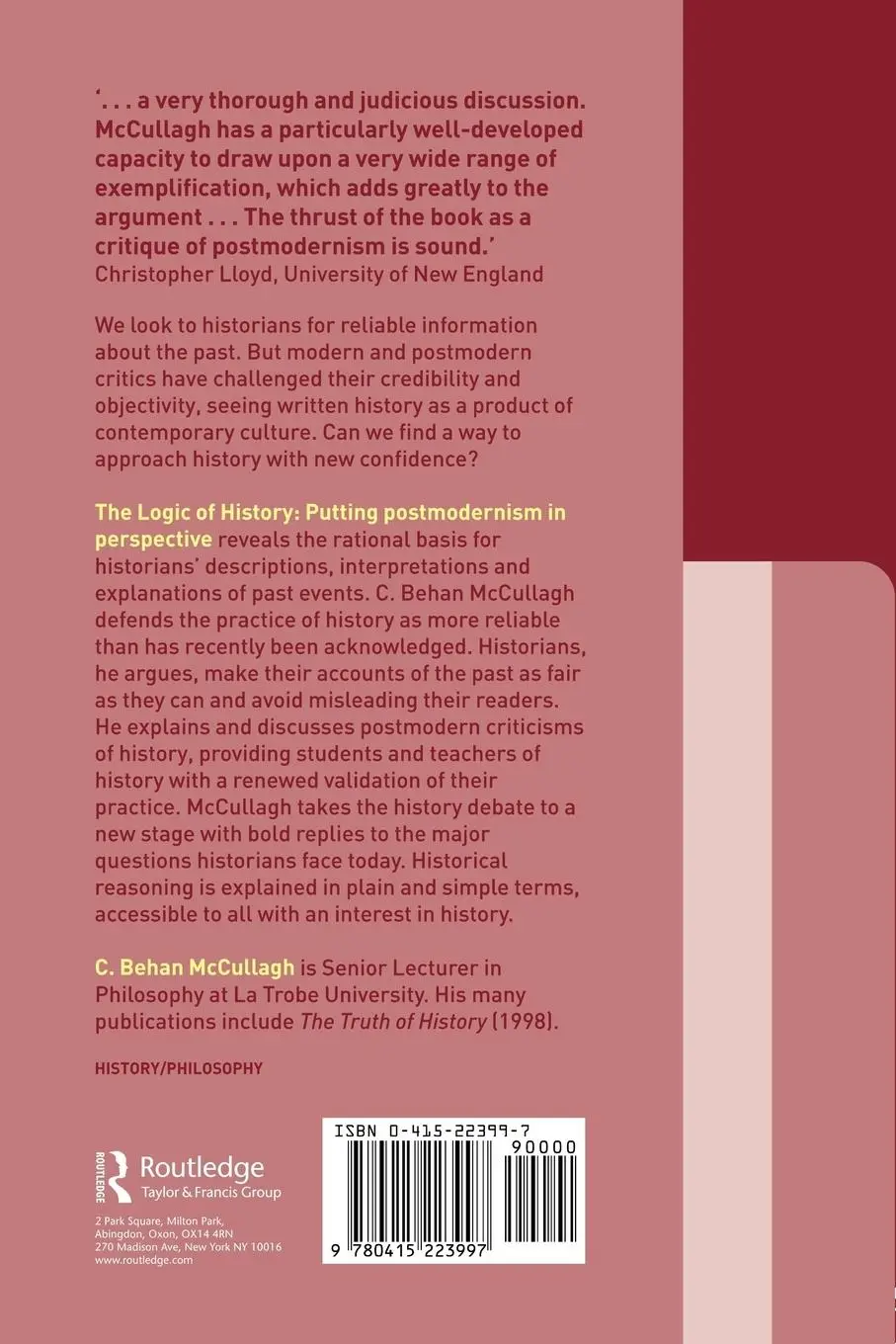 Rückseite: 9780415223997 | The Logic of History | Putting Postmodernism in Perspective | Buch