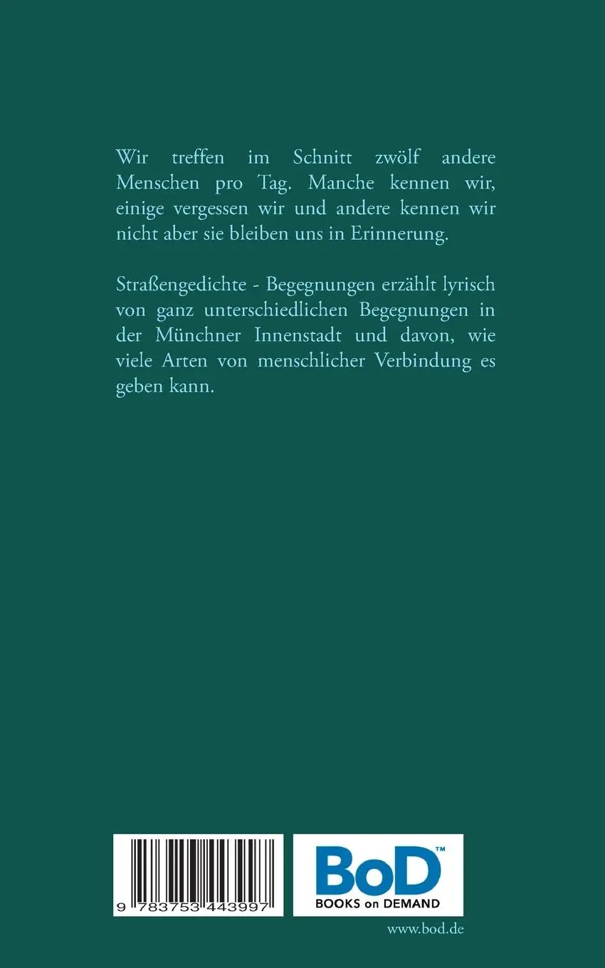 Rückseite: 9783753443997 | Straßengedichte | Begegnungen | Yassamin - Sophia Boussaoud | Buch