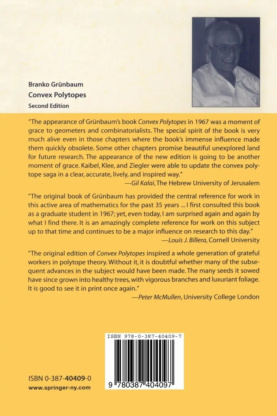Rückseite: 9780387404097 | Convex Polytopes | Branko Grünbaum | Taschenbuch | xvi | Englisch