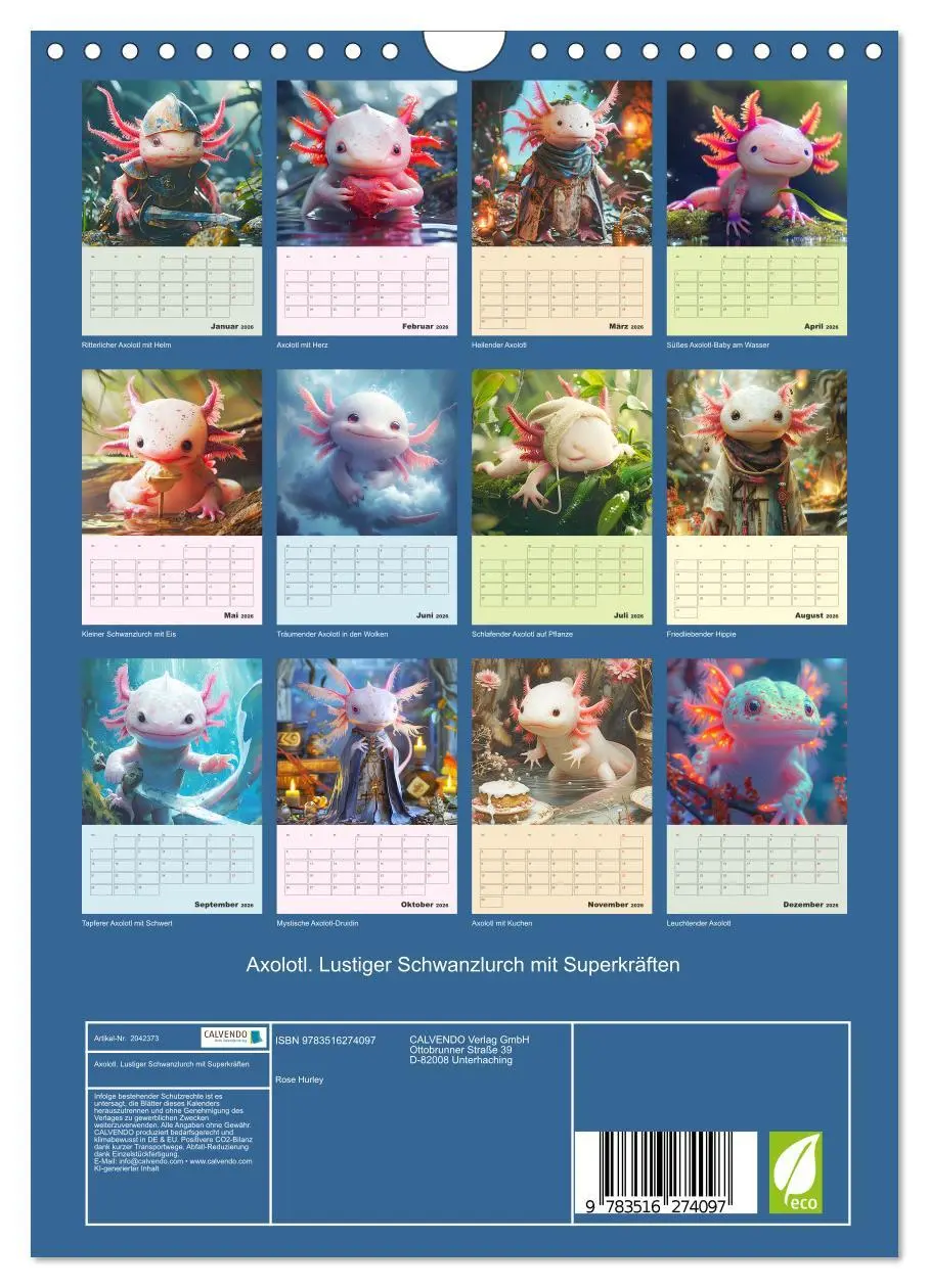 Bild: 9783516274097 | Axolotl. Lustiger Schwanzlurch mit Superkräften (Wandkalender 2026...