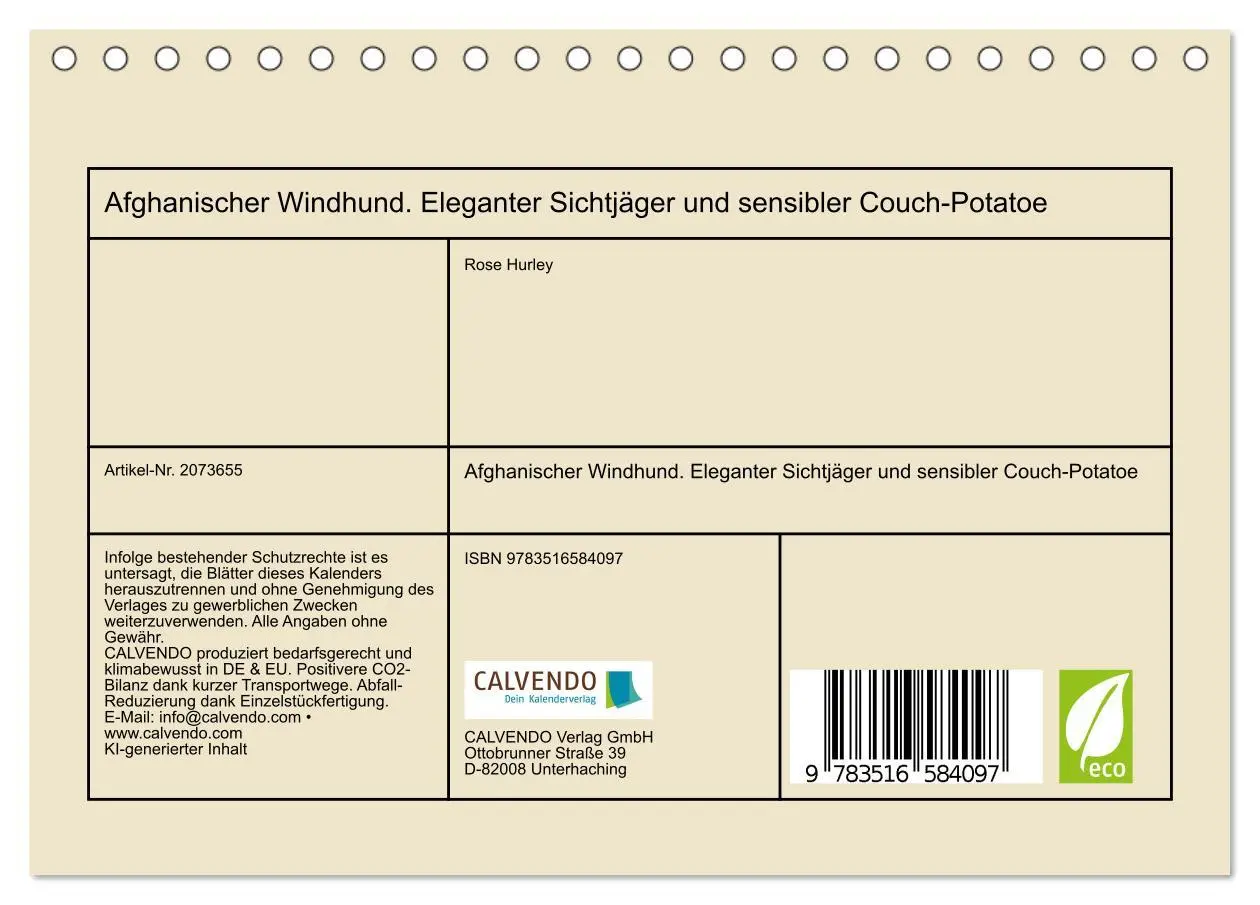 Bild: 9783516584097 | Afghanischer Windhund. Eleganter Sichtjäger und sensibler...