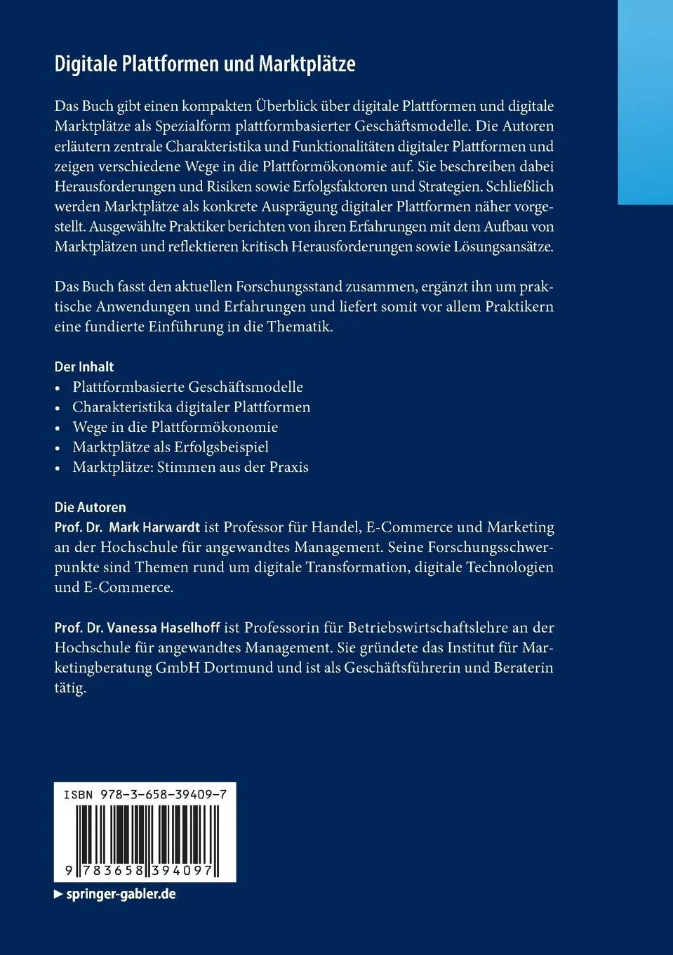 Rückseite: 9783658394097 | Digitale Plattformen und Marktplätze | Vanessa Haselhoff (u. a.) | xii