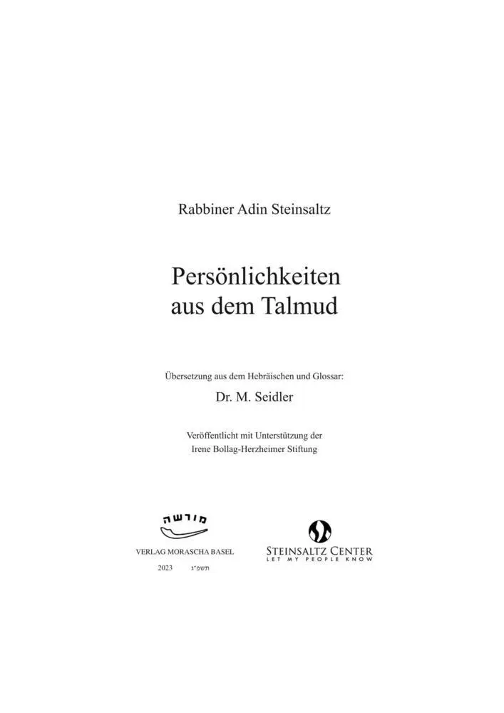Bild: 9783906954097 | Persönlichkeiten aus dem Talmud | Adin Steinsaltz | Buch | Deutsch