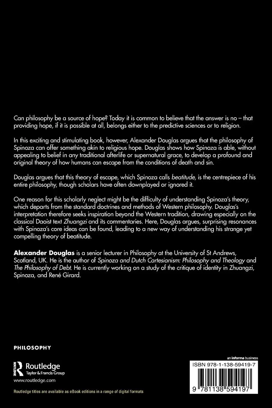 Rückseite: 9781138594197 | The Philosophy of Hope | Beatitude in Spinoza | Alexander Douglas