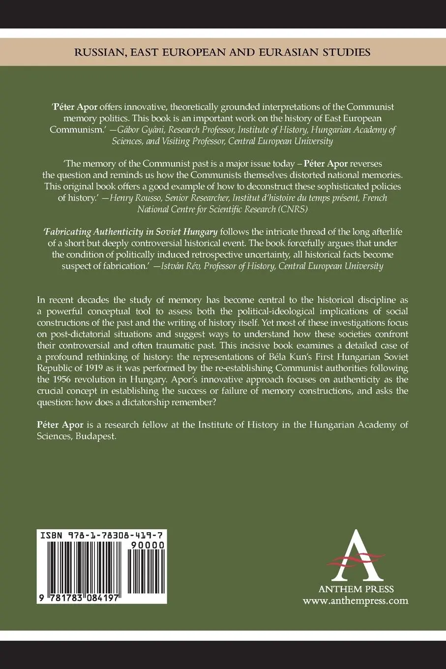 Rückseite: 9781783084197 | Fabricating Authenticity in Soviet Hungary | Péter Apor | Taschenbuch