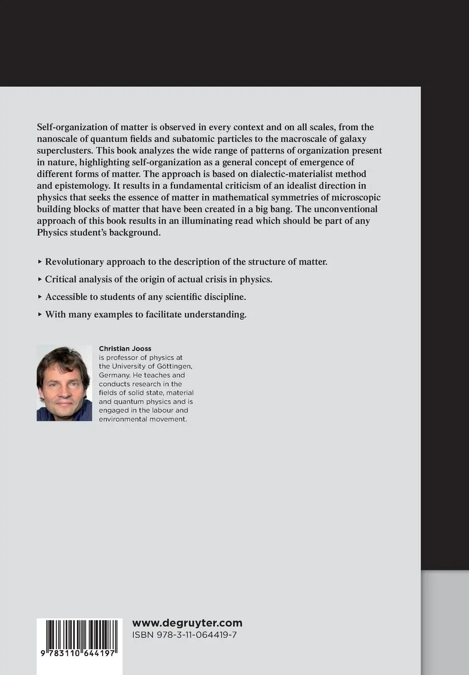 Rückseite: 9783110644197 | Self-organization of Matter | Christian Jooss | Taschenbuch | XII