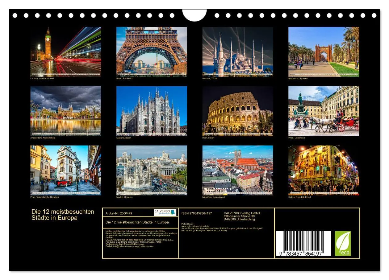 Bild: 9783457864197 | Die 12 meistbesuchten Städte in Europa (Wandkalender 2026 DIN A4...