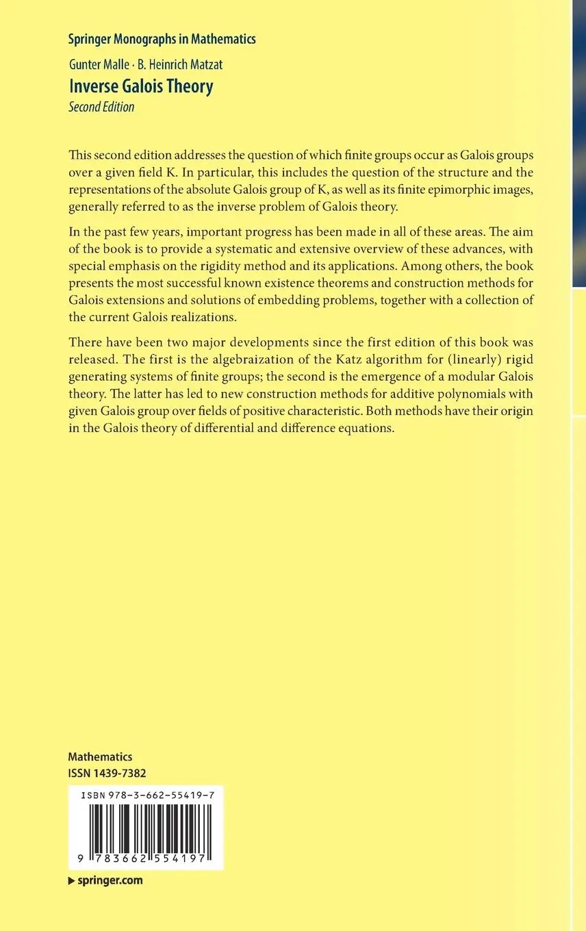 Rückseite: 9783662554197 | Inverse Galois Theory | B. Heinrich Matzat (u. a.) | Buch | xvii