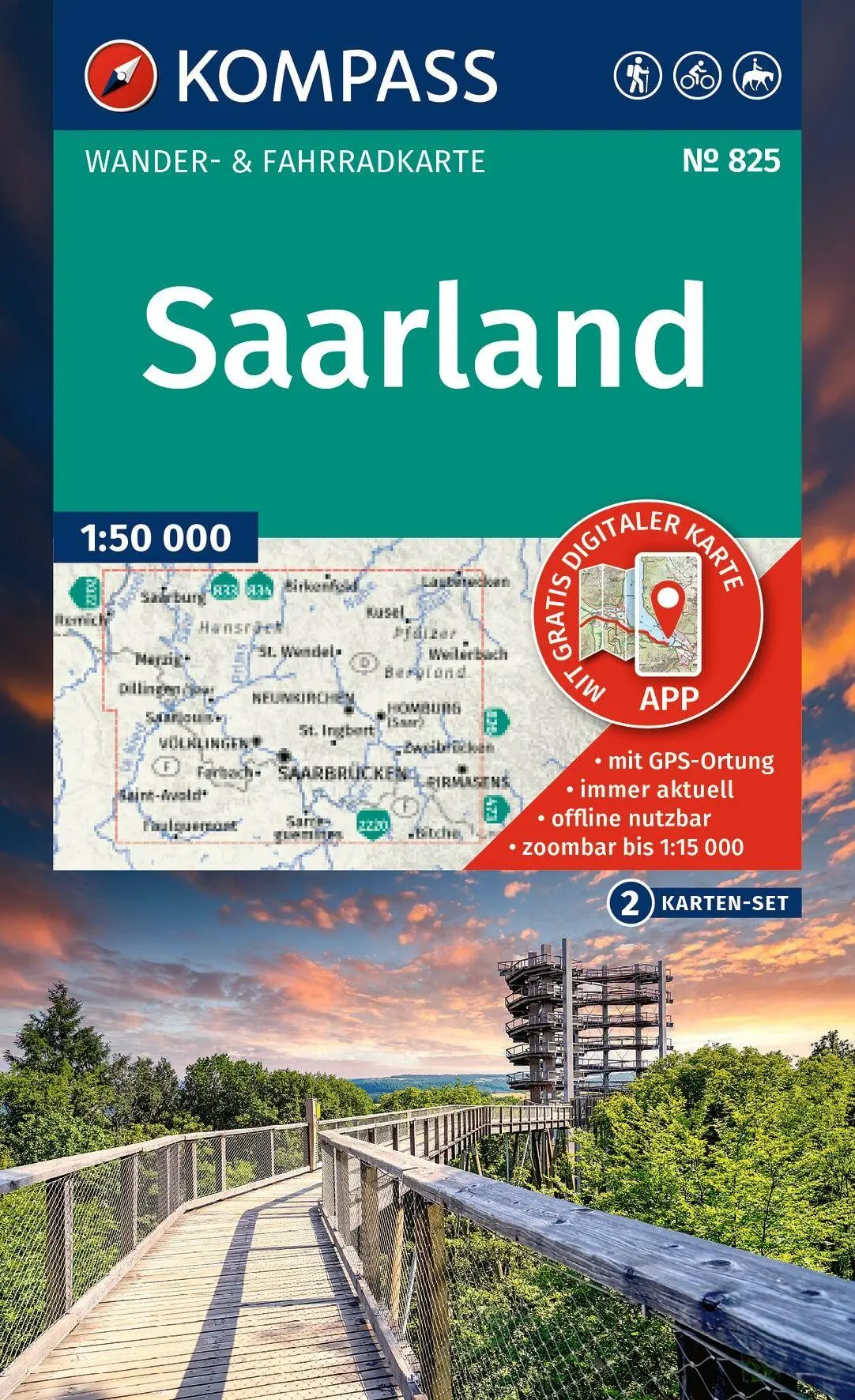 Cover: 9783991544197 | KOMPASS Wanderkarten-Set 825 Saarland (2 Karten) 1:50.000 | 2 Bde/Tle