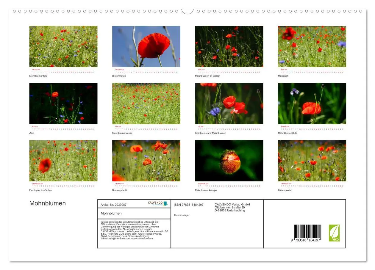 Bild: 9783516184297 | Mohnblumen (hochwertiger Premium Wandkalender 2026 DIN A2 quer),...
