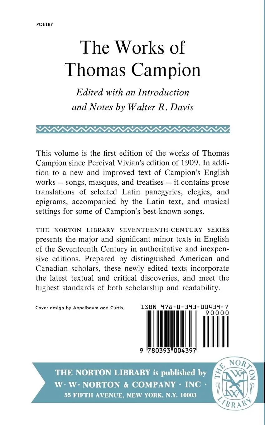 Rückseite: 9780393004397 | The Works of Thomas Campion | Thomas Campion | Taschenbuch | Englisch