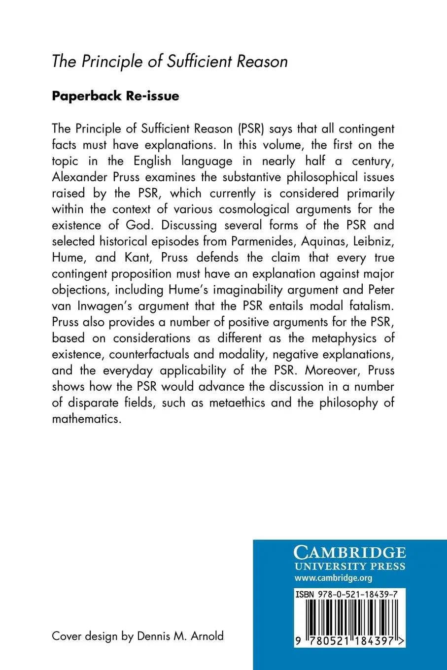 Rückseite: 9780521184397 | The Principle of Sufficient Reason | A Reassessment | Pruss | Buch