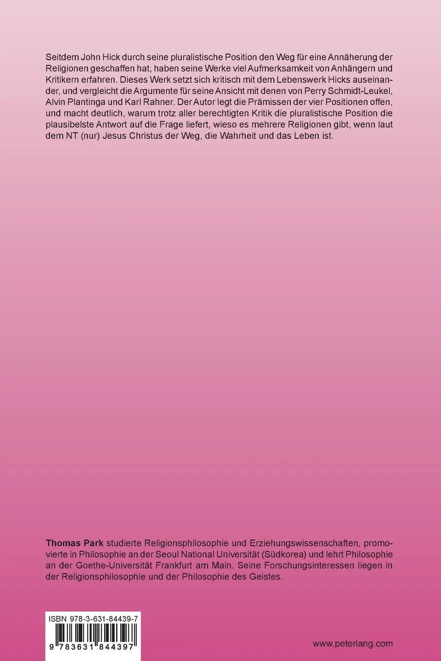 Rückseite: 9783631844397 | Der Weg, die Wahrheit und das Leben | Thomas Park | Taschenbuch | 2021